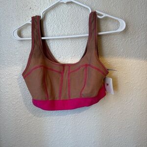 Fabletics Tan Mesh Sports Bra with Pink Band